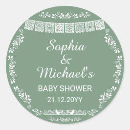 Cielito Lindo Sage Green Papel Picado Baby Shower Runt Klistermärke