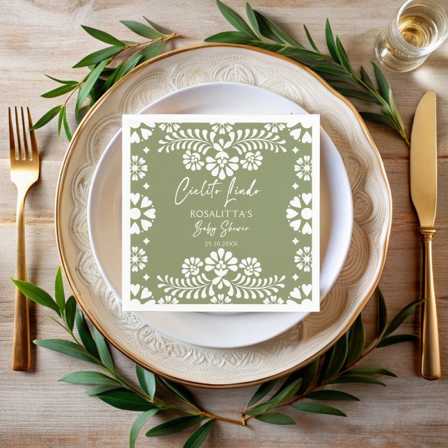 Cielito lindo sage grönt Mexikansk babydusch Pappersservett (Cielito lindo sage green Mexican fiesta papel picado baby shower monogrammed personalized Napkins)