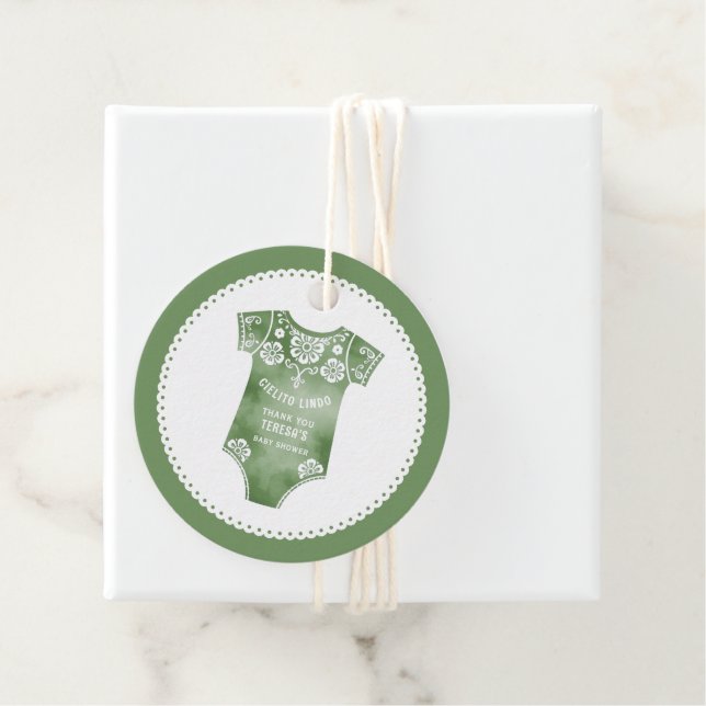 Cielito Lindo Sage grönt Tack babydusch Gåvor Etiketter (På plats)