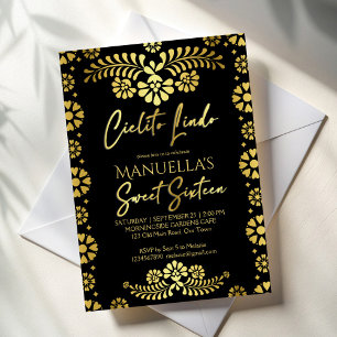 Cielito lindo svart guld mexikansk sweet 16 födels inbjudningar