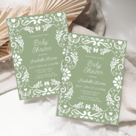 Cielito Lindo Talavera Mexican Green Baby Shower Inbjudningar