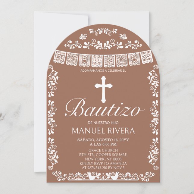 Cielito Lindo Terracotta Boy Bautizo Arch Inbjudningar (Framsida)