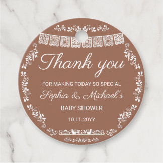 Cielito Lindo Terracotta Papel Picado Baby Shower Gåvor Etiketter