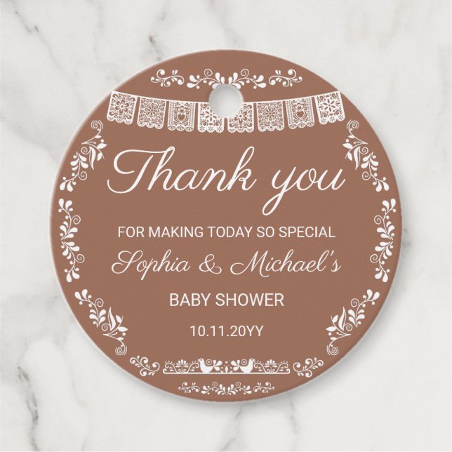 Cielito Lindo Terracotta Papel Picado Baby Shower Gåvor Etiketter (Framsida)