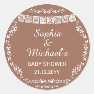 Cielito Lindo Terracotta Papel Picado Baby Shower Runt Klistermärke