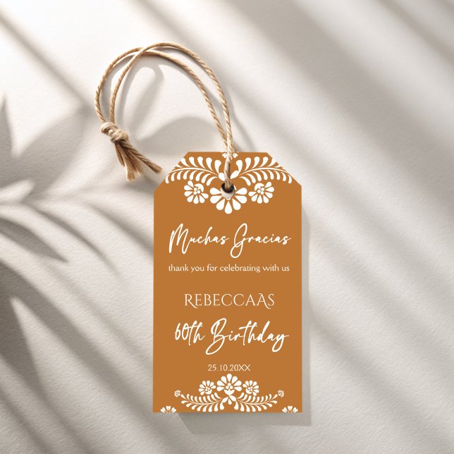 Cielito lindo terrakotta talavera 60-årsdag presentetikett (Cielito lindo terracotta talavera 60th birthday personalized favor gift tags thank you gift tags)