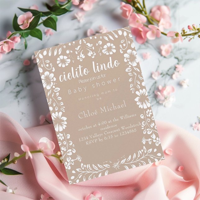 cielto lindo Papel picado babydusch Inbjudningar (cielito lindo baby shower Invitation card
Natural baby shower invitation 
Mexican inspired )