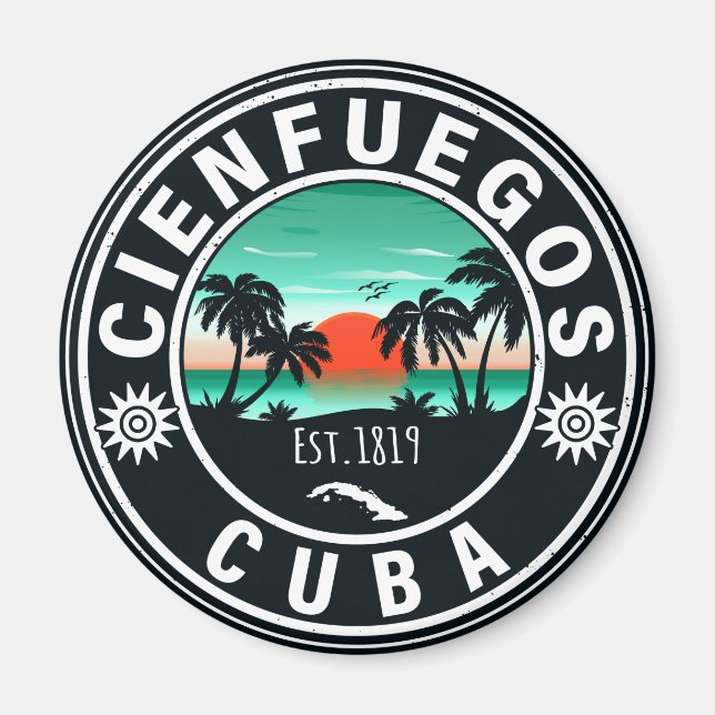 Cienfuegos Cuba Island Retro Sunset Souvenirs 60 Magnet (Framsidan)