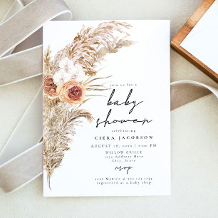 CIERA Boho Terracotta Blommigt Pampas Baby Shower Inbjudningar