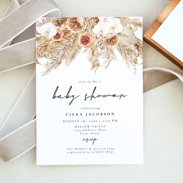 CIERA Boho Terracotta Blommigt Pampas Baby Shower Inbjudningar (Skapare uppladdad)