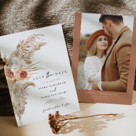 CIERA Boho Terracotta Pampas Photo Save Date Inbjudningar
