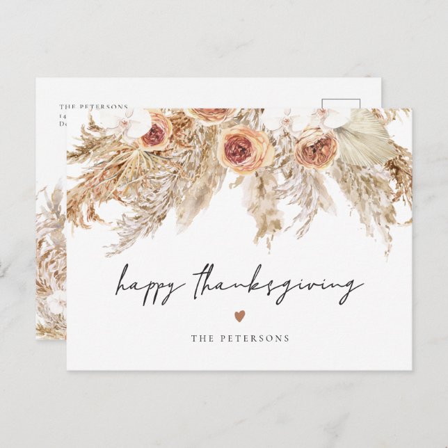 CIERA Boho Terracotta Pampas Thanksgiving Hälsning Vykort (Fram/baksida)