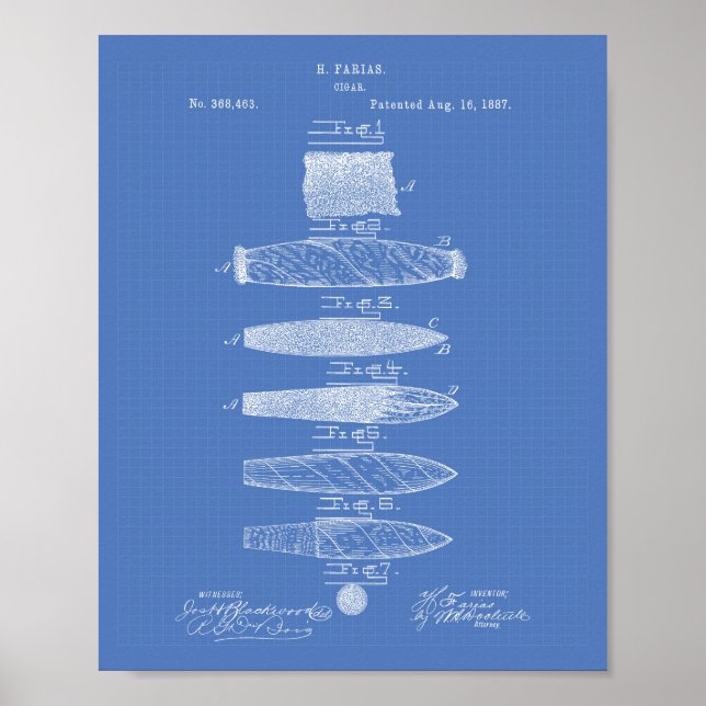 Cigar 1887 Patent Art Blueprint Poster (Framsidan)