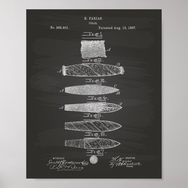 Cigar 1887 Patent Art Chalkboard Poster (Framsidan)