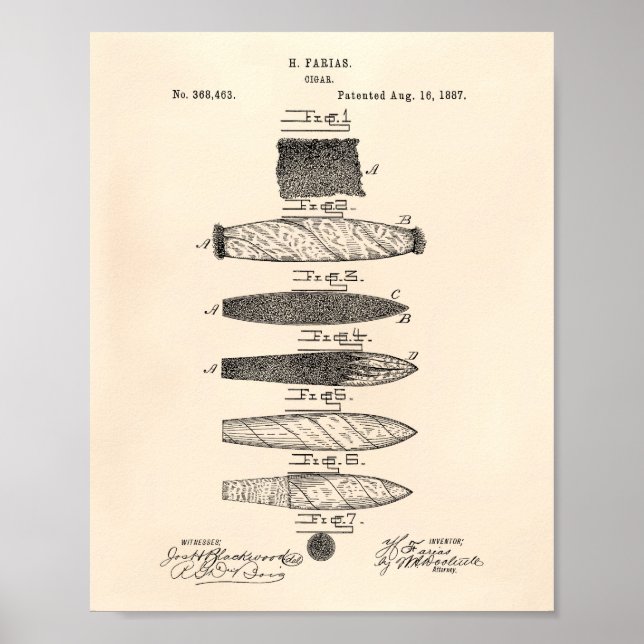 Cigar 1887 Patent Art Old Peper Poster (Framsidan)