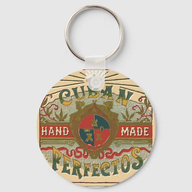 Cigar Ad for Cuban Perfectos Tobacco Label Nyckelring (Framsida)