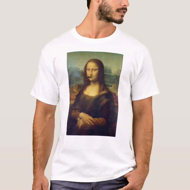 Cigar Älskare Smoker Mona Lisa Smoking Funny Art T Shirt (Framsida)
