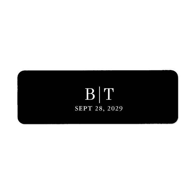 Cigar Band Black and White Monogram WeddingLabel Returadress Etikett (Framsidan)