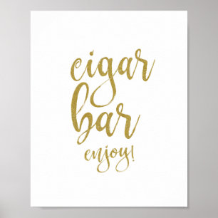 Cigar Bar Guld Glitter 8x10 Bröllopsskylt Poster