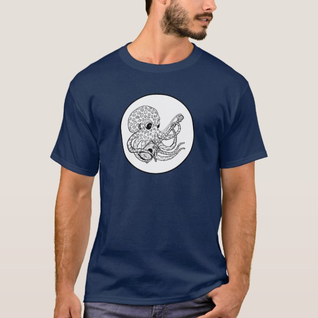 Cigar Box Gitarrplockande Bläckfisk T Shirt (Framsida)