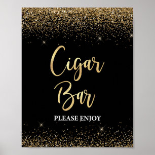 Cigar Pub Sign Black och Guld Glitter-konfetti Poster