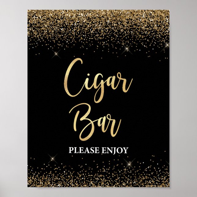 Cigar Pub Sign Black och Guld Glitter-konfetti Poster (Framsidan)