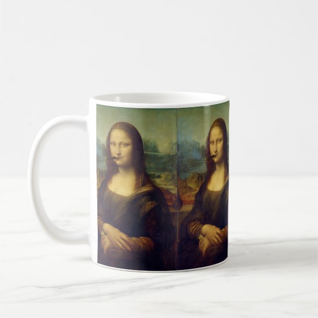 Cigar Smoker Mona Lisa Rökning Kaffemugg (Vänster)