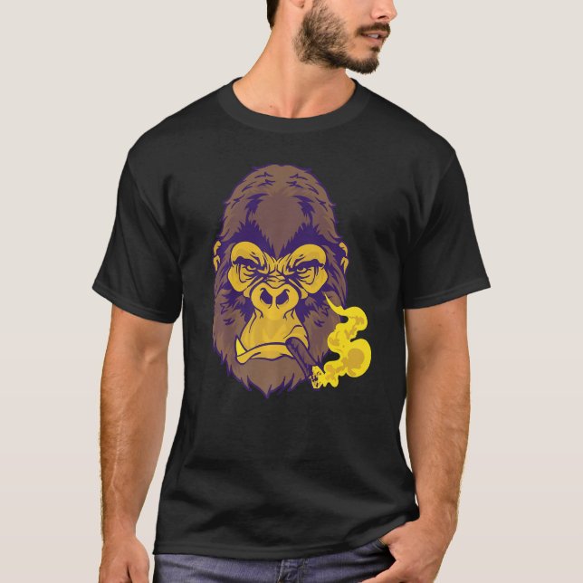 Cigar Smoking Elak Mustard Färg Gorilla för killar T Shirt (Framsida)