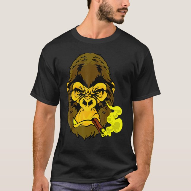 Cigar Smoking Elak Tittar Gult Gorilla för killar T Shirt (Framsida)
