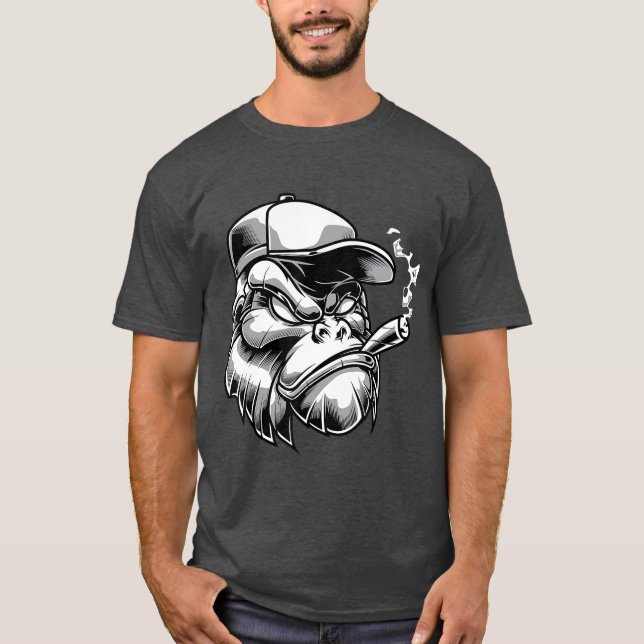 Cigar Smoking Gorilla Silverback Monkey Ape Gift T Shirt (Framsida)