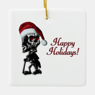 Cigar Smoking jul Skeleton Glad helg Julgransprydnad Keramik
