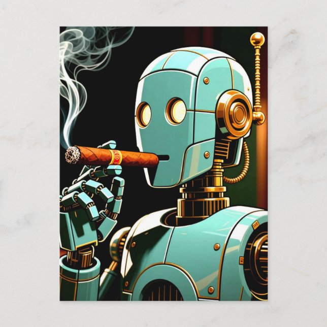 Cigar Smoking Robot Vykort (Framsida)