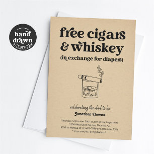 Cigar Whiskey Blöja Party Roliga Män Pappa Dusch Inbjudningar