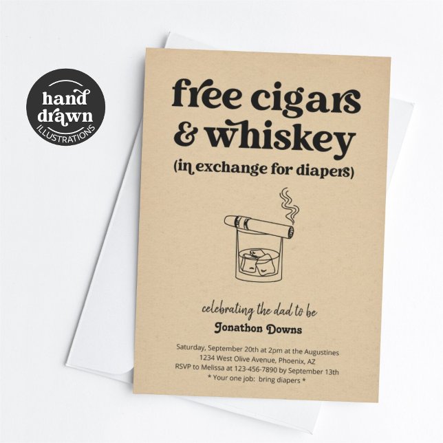 Cigar Whiskey Blöja Party Roliga Män Pappa Dusch Inbjudningar (Skapare uppladdad)