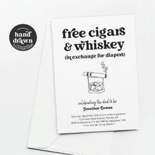 Cigar Whiskey Blöja Party Roliga Män Pappa Dusch Inbjudningar