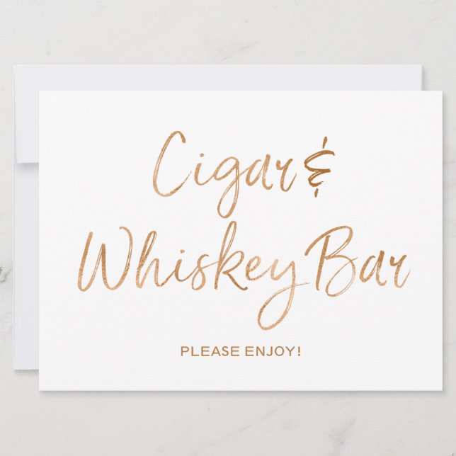 Cigar & Whiskey Bröllopsskylt | Stilig Guld Ros (Framsida)