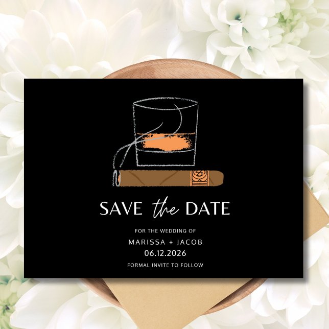 Cigar Whiskey Photo Bröllop Spara Datumet (Cigar Whiskey Photo Wedding Save The Date)