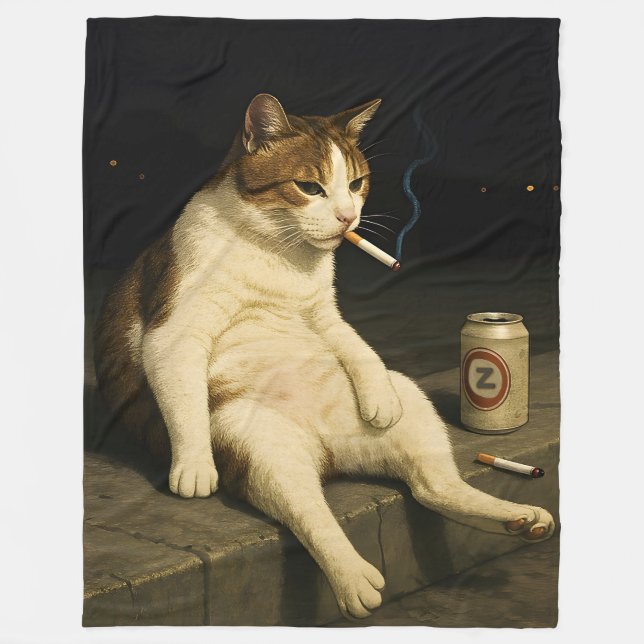Cigarette Kitten Funny Smoking Cat Gen Z Meme Fleecefilt (Framsidan)