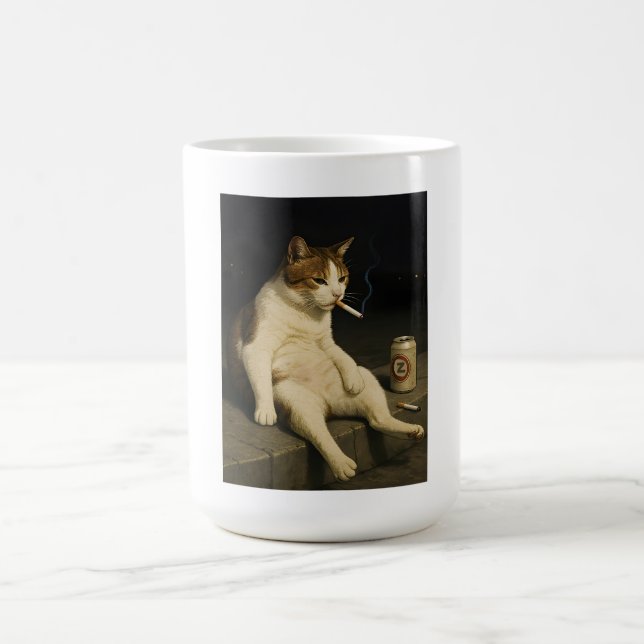 Cigarette Kitten Funny Smoking Cat Gen Z Meme Kaffemugg (Center)