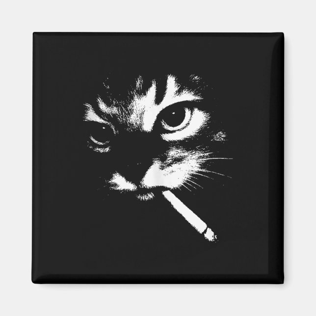 Cigarette Kitten Funny Smoking Cat Meme Gangster C Magnet (Framsidan)