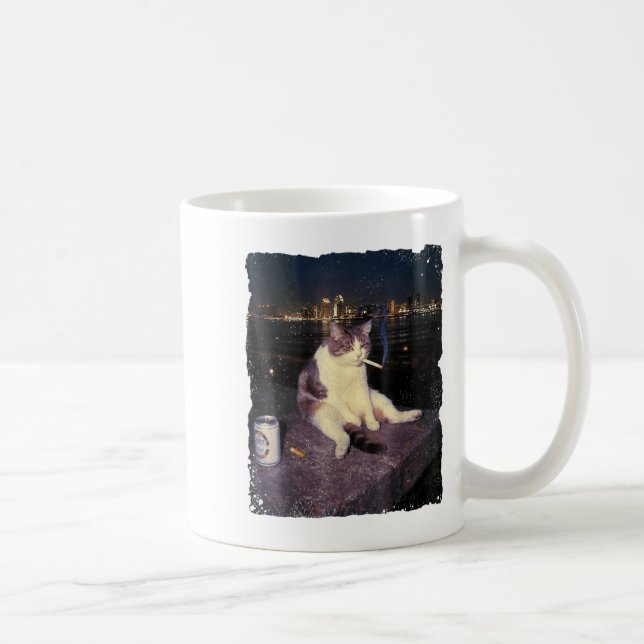 Cigarette Kitten Funny Smoking Cat Meme Stud Brain Kaffemugg (Höger)