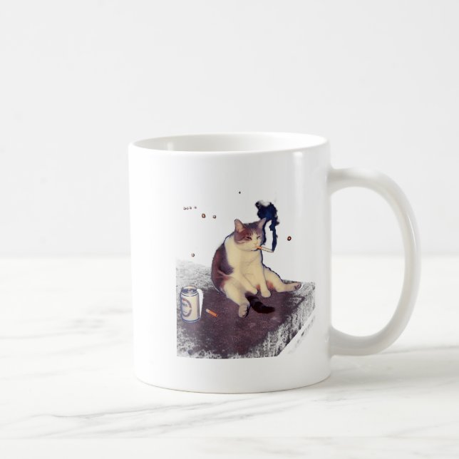 Cigarette Kitten Funny Smoking Cat Meme Stud Brain Kaffemugg (Höger)