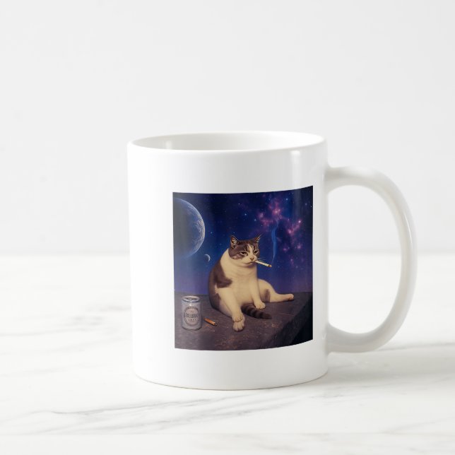 Cigarette Kitten Funny Smoking Cat Meme Stud Brain Kaffemugg (Höger)