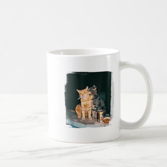 Cigarette Kitten Funny Smoking Cat Meme Stud Brain Kaffemugg (Höger)