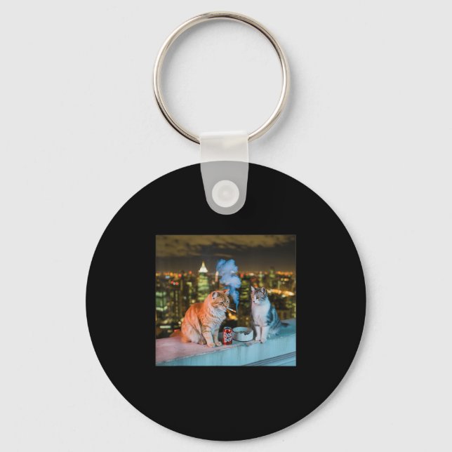 Cigarette Kitten Funny Smoking Cat Meme Stud Brain Nyckelring (Framsida)