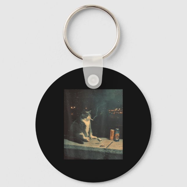 Cigarette Kitten Funny Smoking Cat Meme Stud Brain Nyckelring (Framsida)