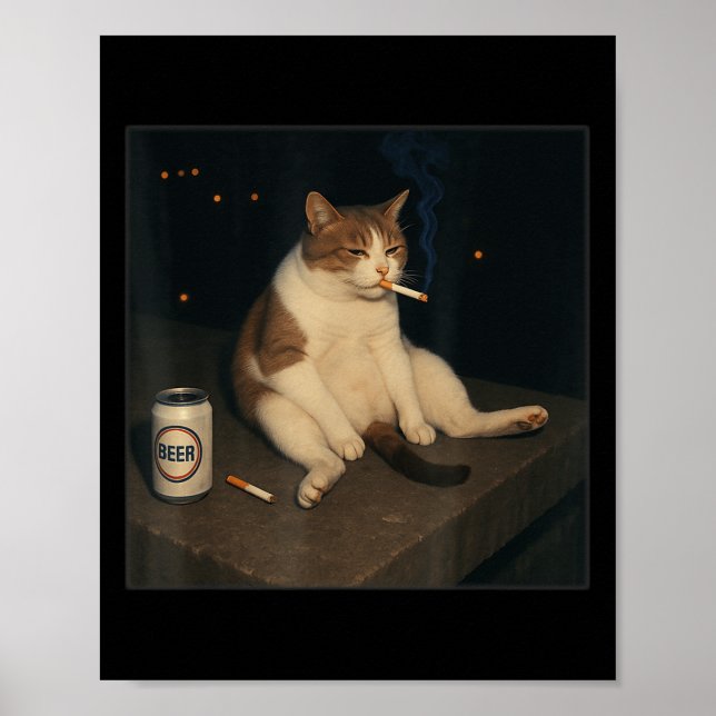 Cigarette Kitten Funny Smoking Cat Meme Stud Poster (Framsidan)