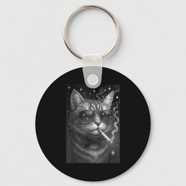 Cigarette Kitten Funny Smoking Cat Meme Stupid Bra Nyckelring (Framsida)