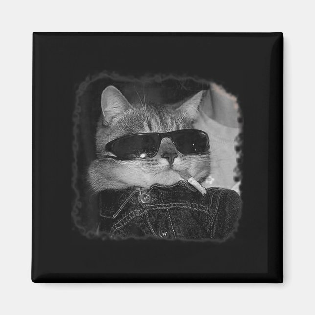 Cigarette Kitten Gang Cat Smoking Cigarette Funny Magnet (Framsidan)