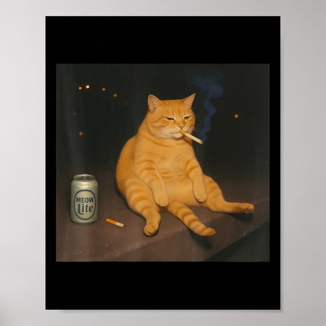 Cigarette Kitten Gen Z Joke Smoking Cat Meme Stud Poster (Framsidan)